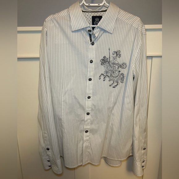 Rhinstone studded longsleeve button up striped dress shirt - Picture 1 of 11